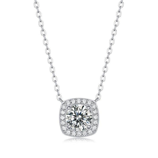 Sterling Silver Square-Shaped Moissanite Pendant Necklace