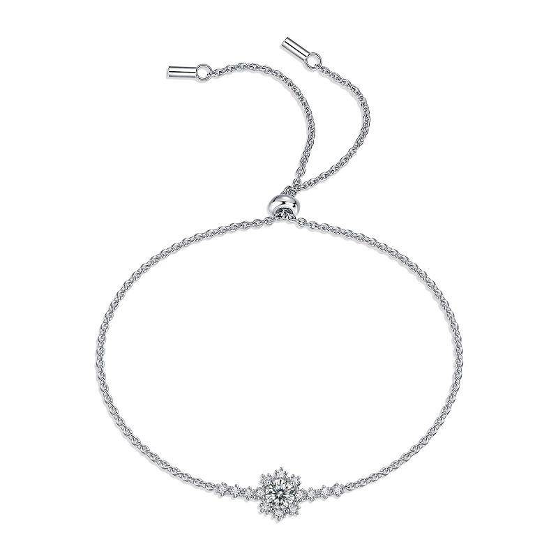 Sterling Silver Snowflake-Shaped Moissanite Charm Bracelet