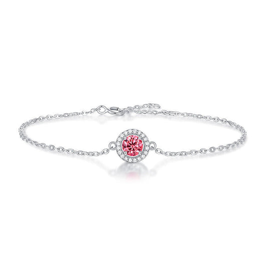 Round-Shaped Sterling Silver Moissanite Charm Bracelet