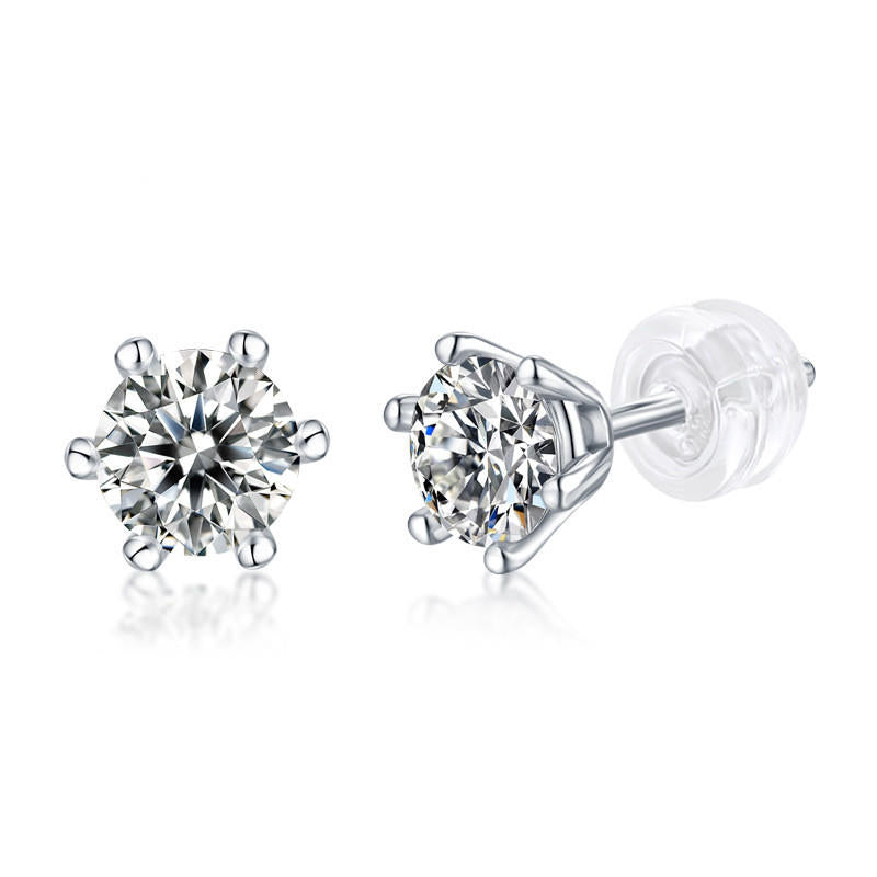 Sterling Silver Six Prong Moissanite Stud Earrings