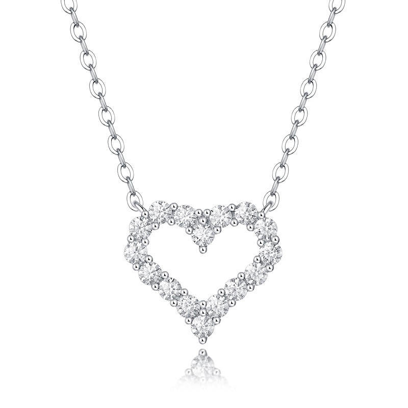 Hollow Out Heart Sterling Silver Moissanite Pendant Necklace