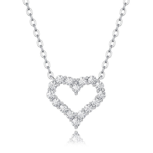 Hollow Out Heart Sterling Silver Moissanite Pendant Necklace