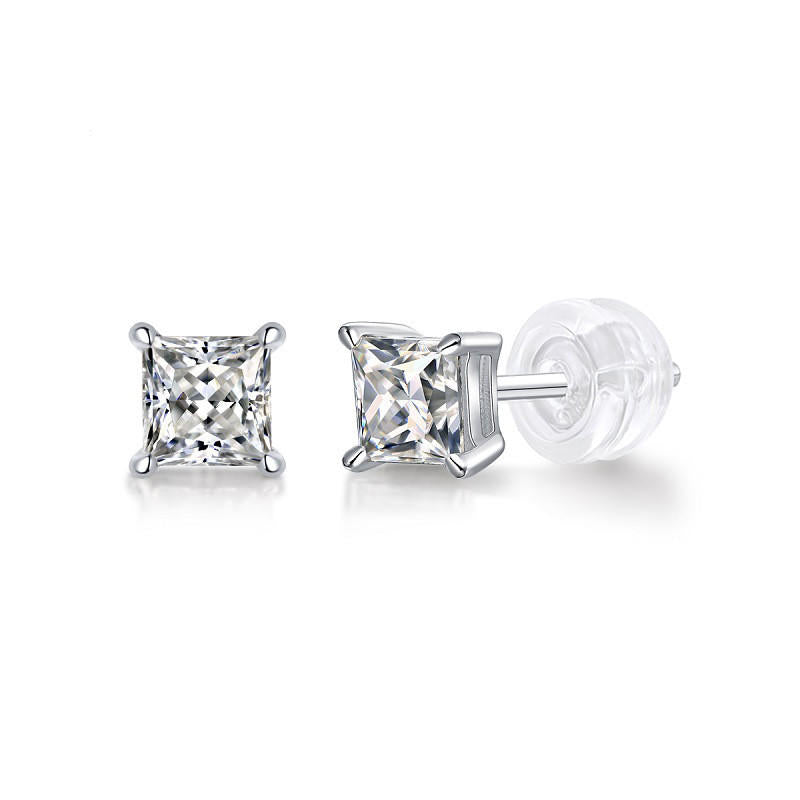 Square-Shaped Sterling Silver Moissanite Stud Earrings