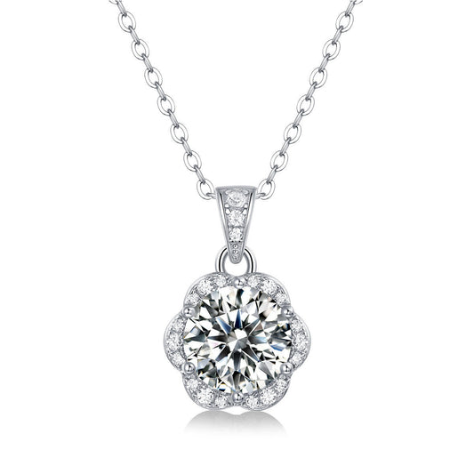 Flower-Shaped Sterling Silver Moissanite Pendant Necklace