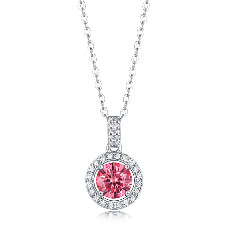 Sterling Silver Round-Shaped Moissanite Pendant Necklace