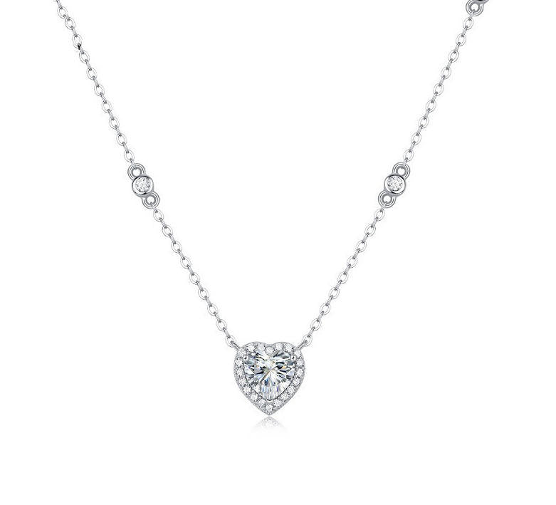 Sterling Silver Heart-Shaped Moissanite Pendant Necklace