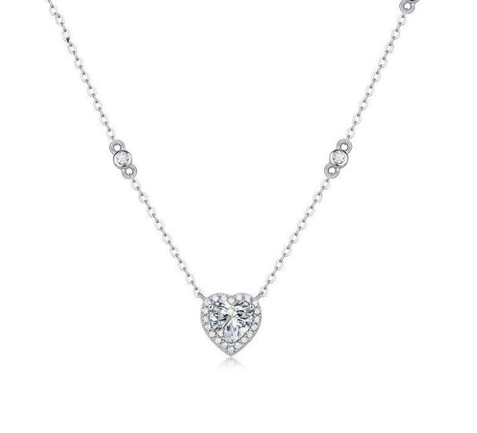 Sterling Silver Heart-Shaped Moissanite Pendant Necklace