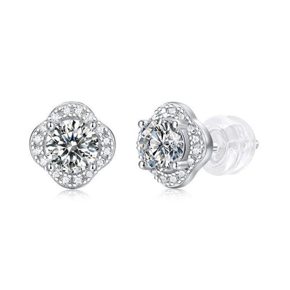 Flower-Shaped Sterling Silver Moissanite Stud Earrings