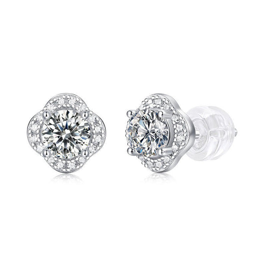 Flower-Shaped Sterling Silver Moissanite Stud Earrings