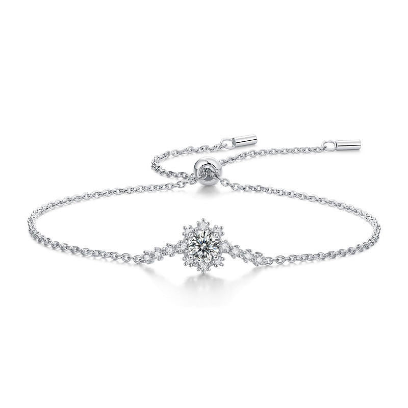 Sterling Silver Snowflake-Shaped Moissanite Charm Bracelet