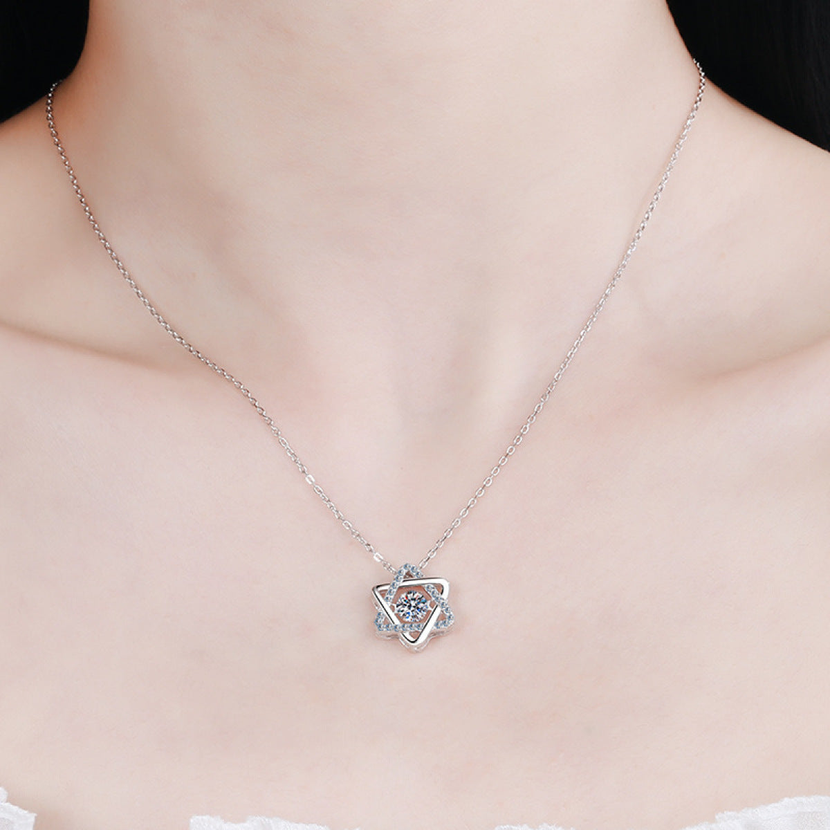 Silver Smart Hexagram Moissanite Necklace