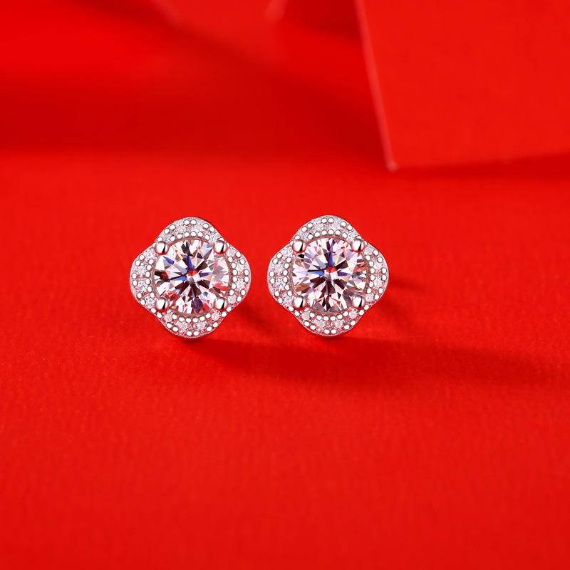 Flower-Shaped Sterling Silver Moissanite Stud Earrings