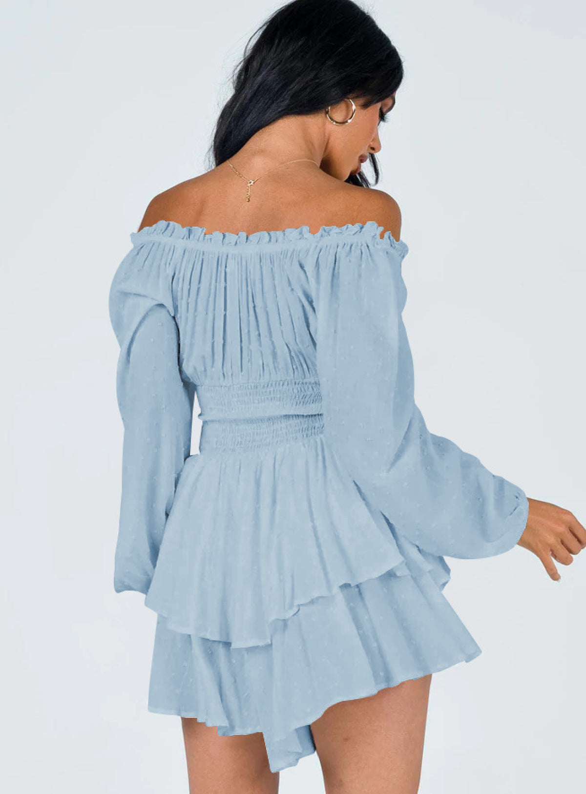 Off-Shoulder Smocked Elastic Waist Pleated Rompers