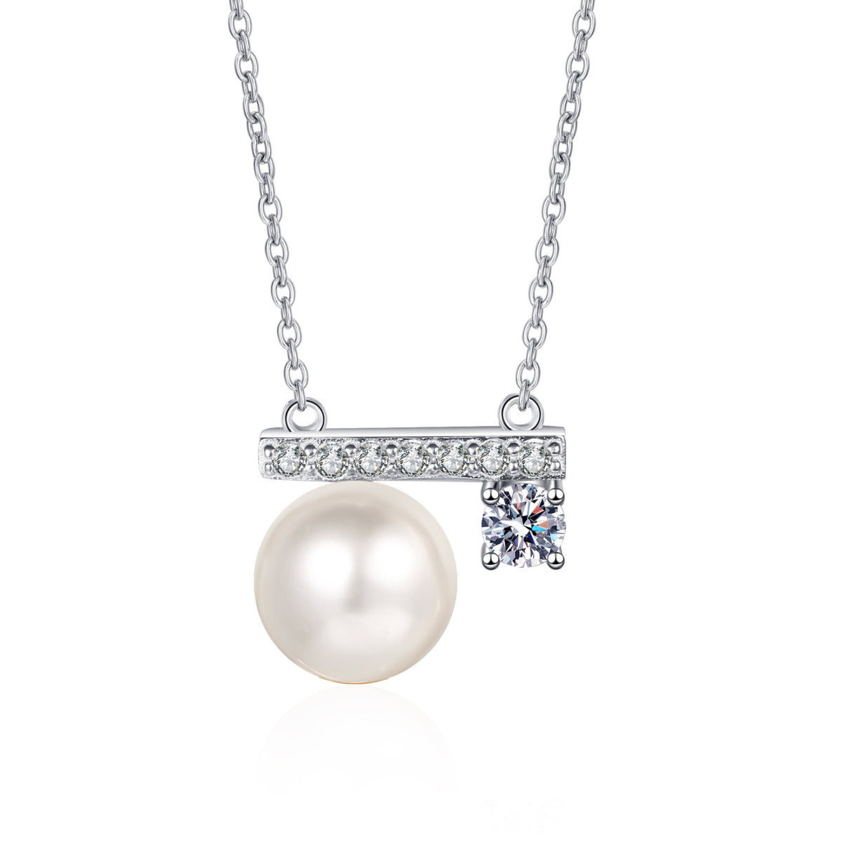 Sterling Silver Moissanite Freshwater Pearl Necklace