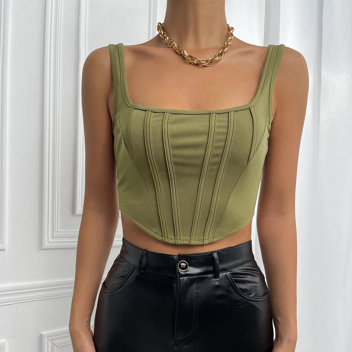 Solid Slim-Fit Crop Corset Top