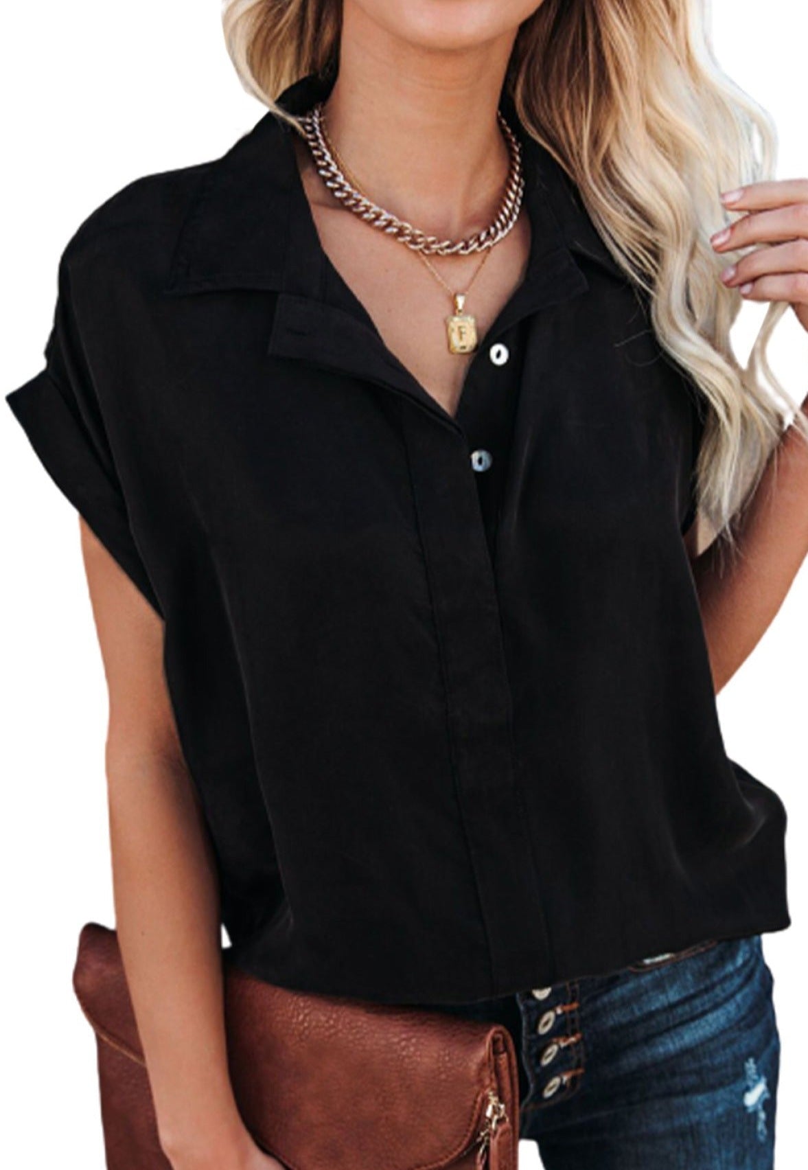 Collared Button Short Sleeves Shirt