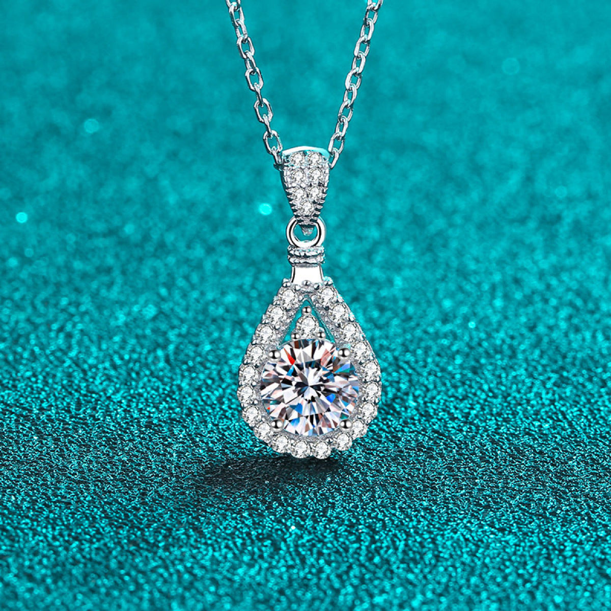 Sterling Silver Moissanite Drop-Shaped Pendant  Necklace