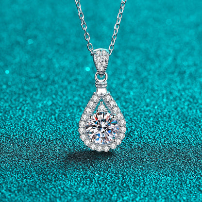 Sterling Silver Moissanite Drop-Shaped Pendant  Necklace