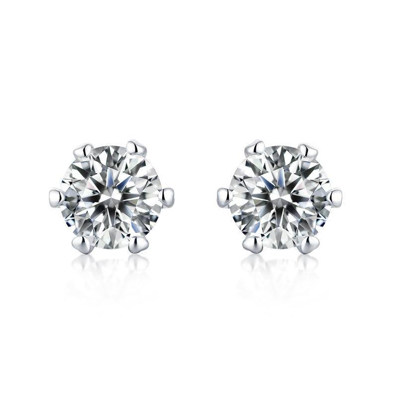 Sterling Silver Six Prong Moissanite Stud Earrings