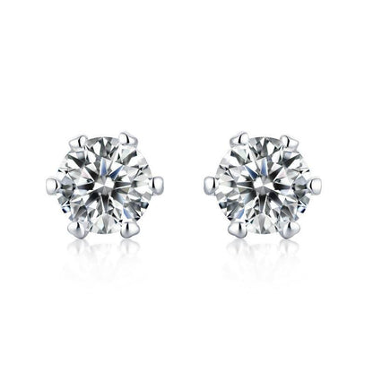 Sterling Silver Six Prong Moissanite Stud Earrings