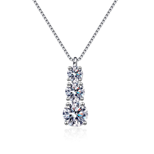 Sterling Silver Three Moissanite Necklace