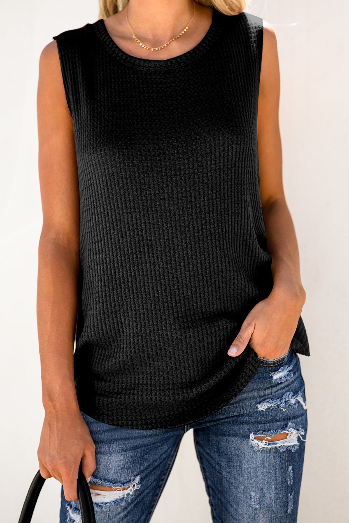 Crew Neck Waffle Tank Top