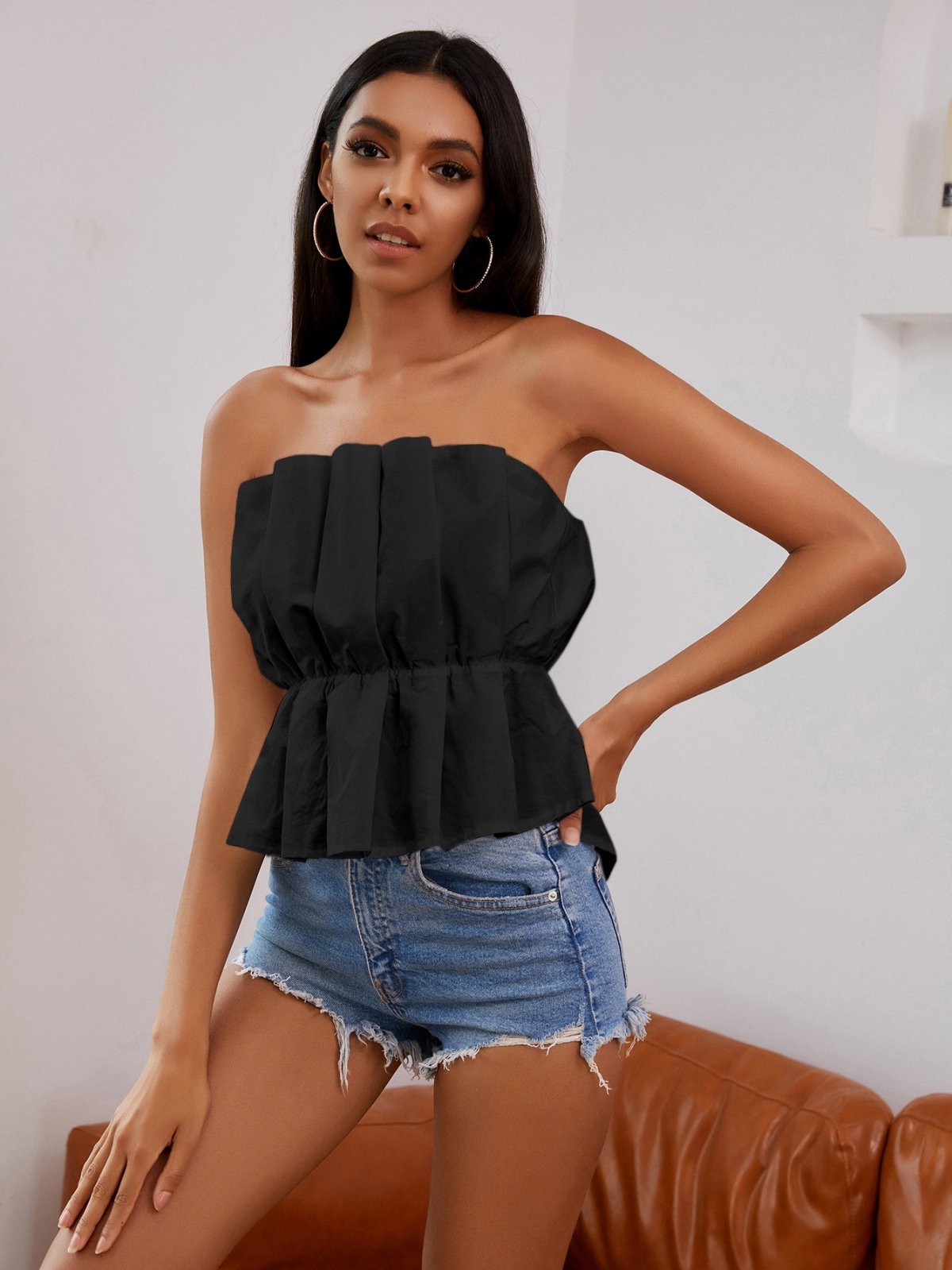 Fold Pleat Tube Peplum Top