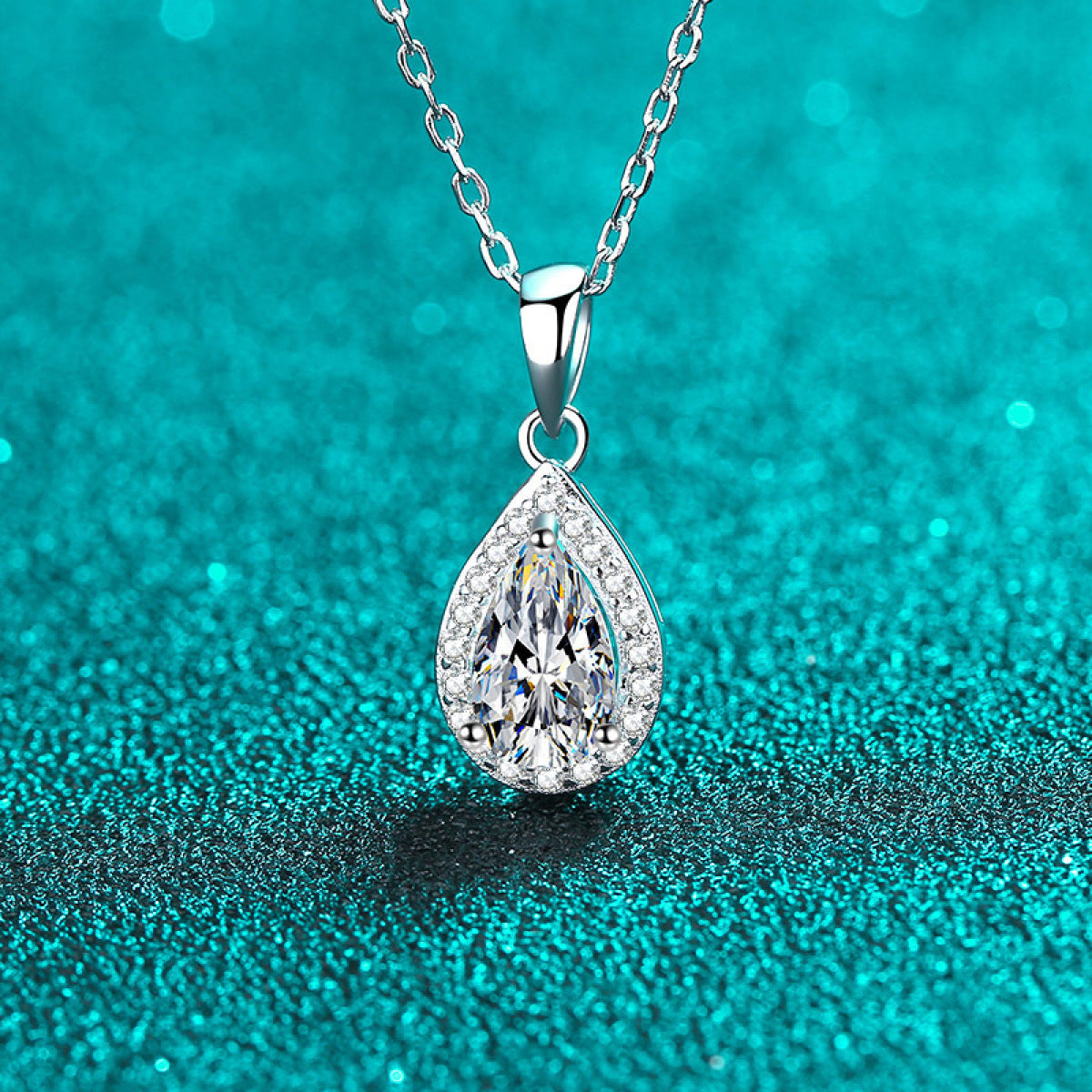 Sterling Silver Pear-Shaped Moissanite Necklace