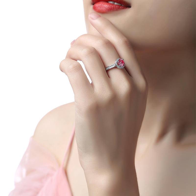 Pink Round-Shaped Sterling Silver Moissanite Adjustable Ring