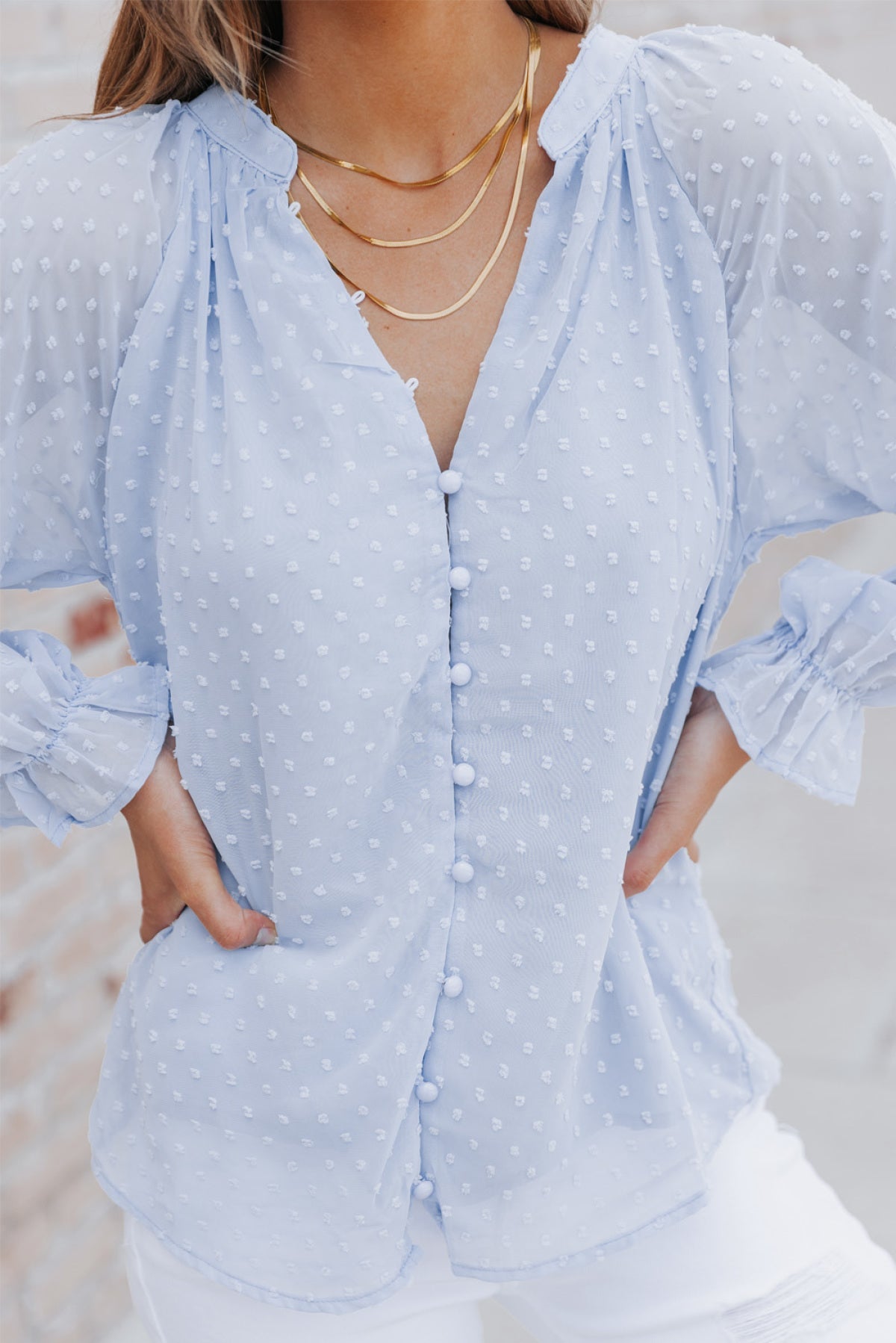 Loose Button Swiss Dot Shirt