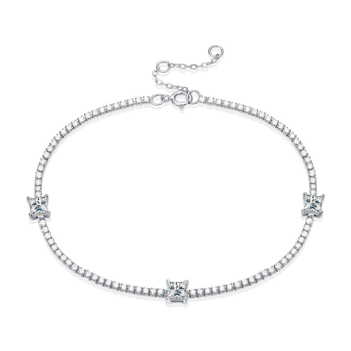 Sterling Silver Square-Shaped Moissanite Charm Bracelet