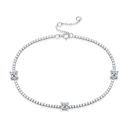 Sterling Silver Square-Shaped Moissanite Charm Bracelet