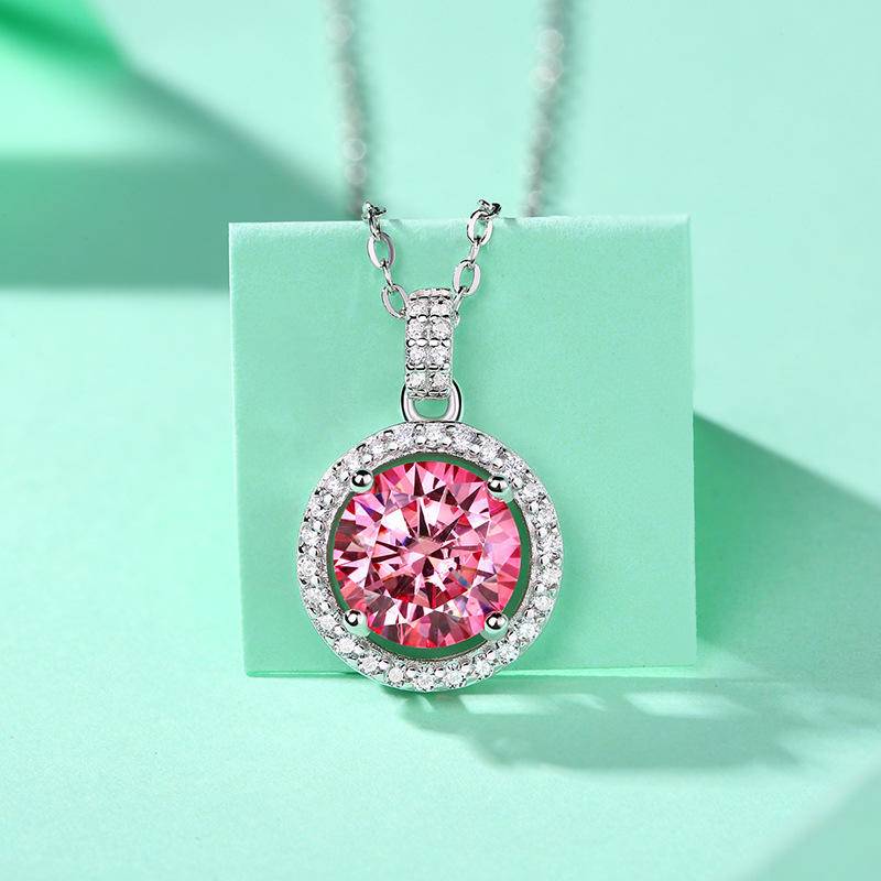 Sterling Silver Round-Shaped Moissanite Pendant Necklace