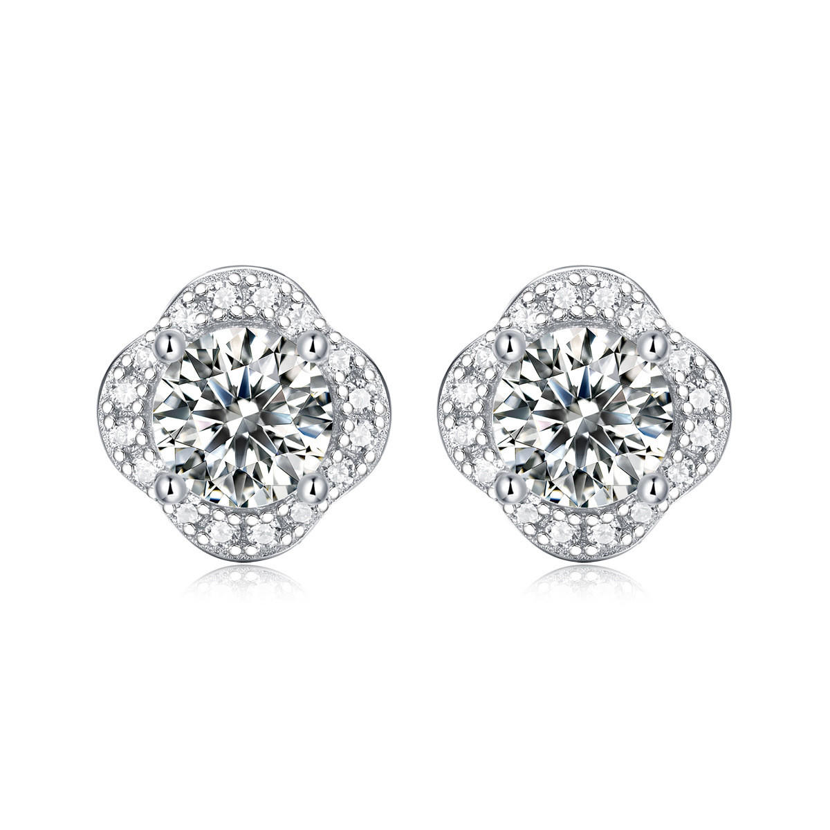 Flower-Shaped Sterling Silver Moissanite Stud Earrings