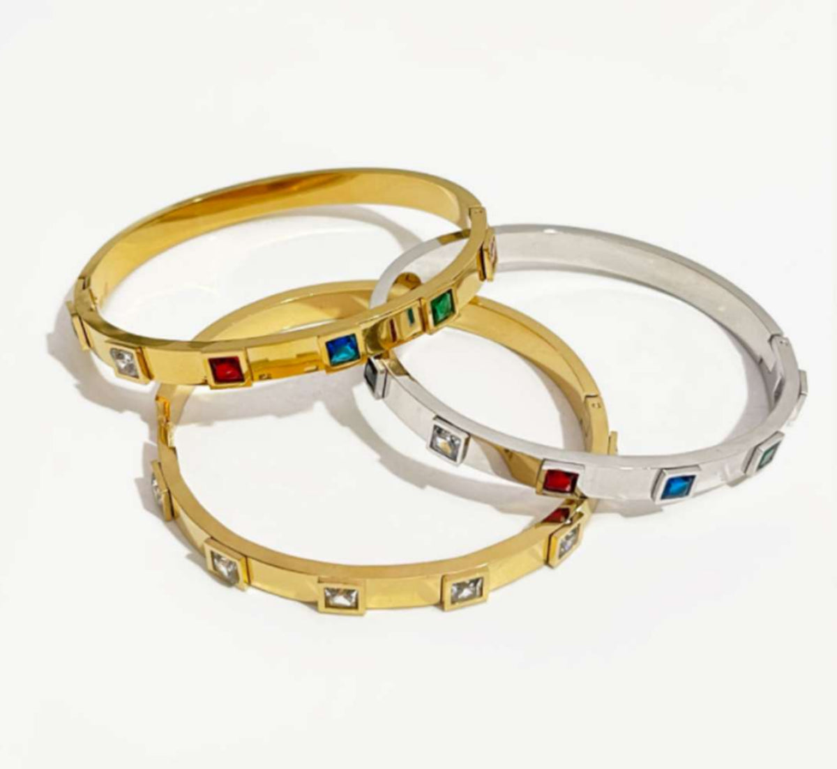 Colorful Zirconia Hinged Bangle Bracelet