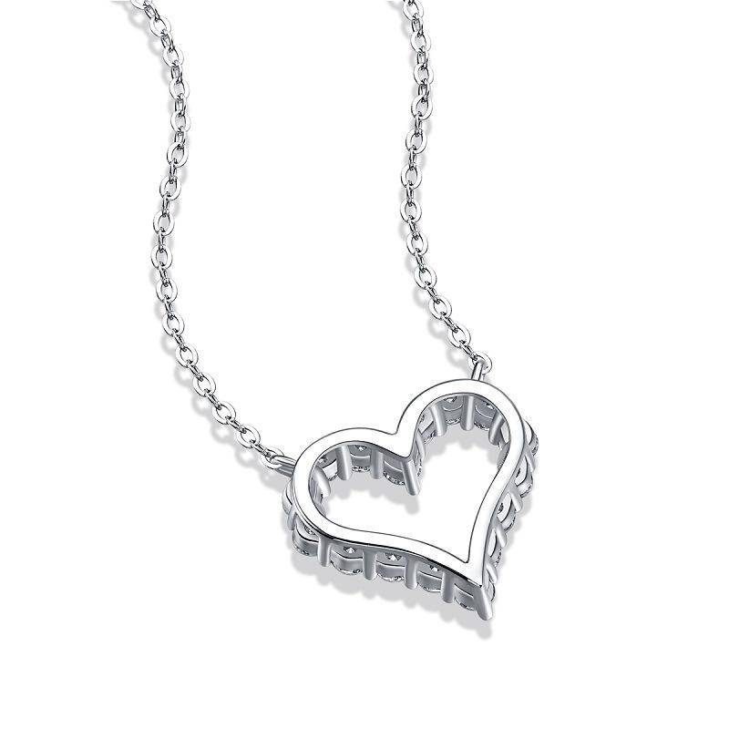 Hollow Out Heart Sterling Silver Moissanite Pendant Necklace