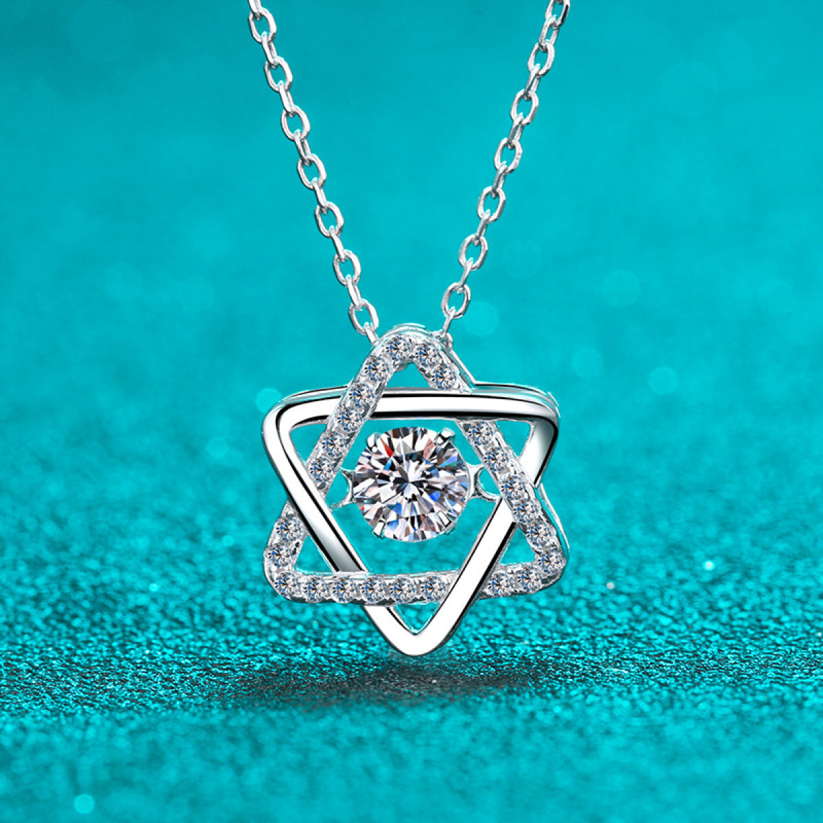 Silver Smart Hexagram Moissanite Necklace