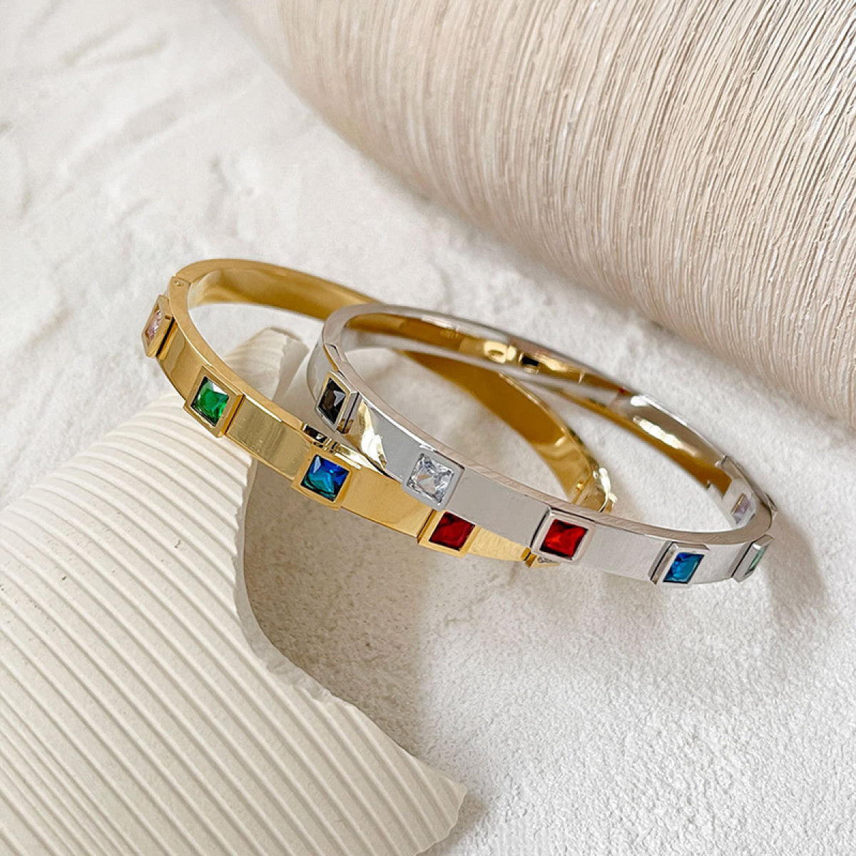 Colorful Zirconia Hinged Bangle Bracelet