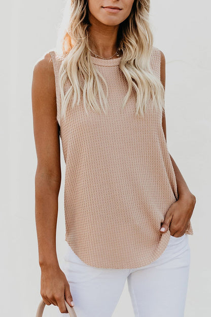 Crew Neck Waffle Tank Top