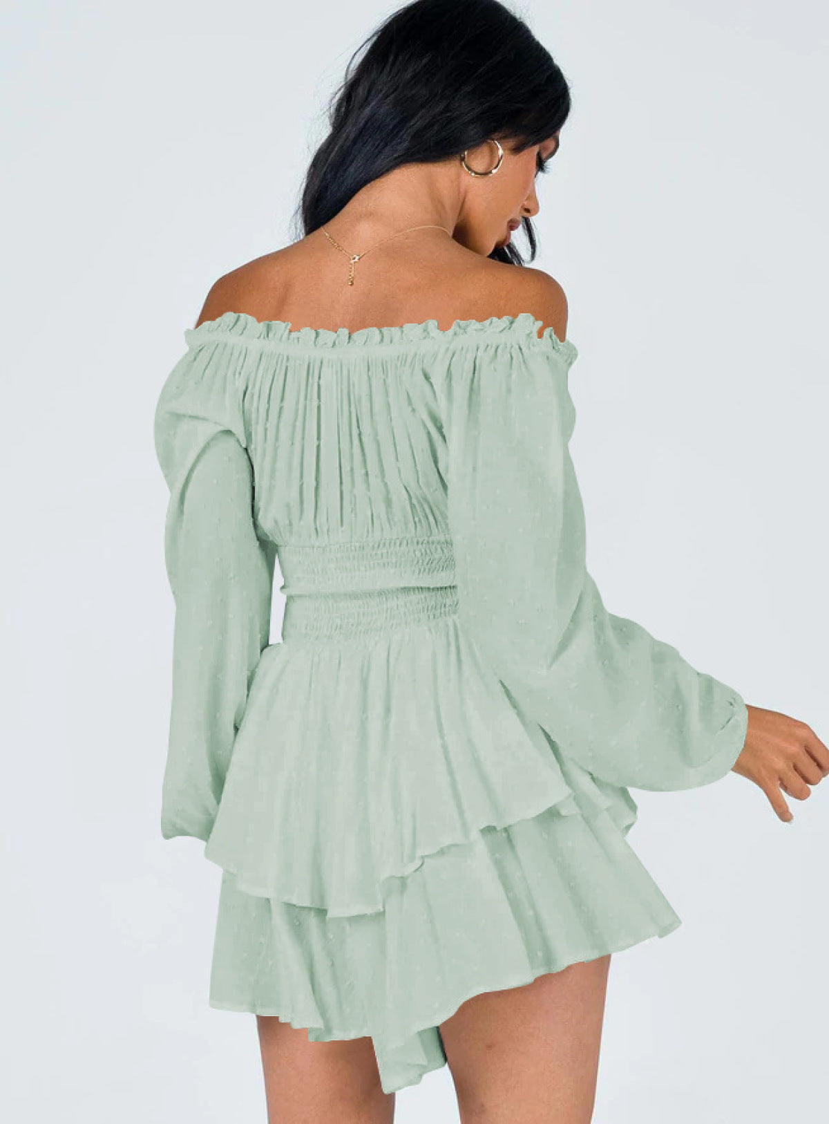 Off-Shoulder Smocked Elastic Waist Pleated Rompers