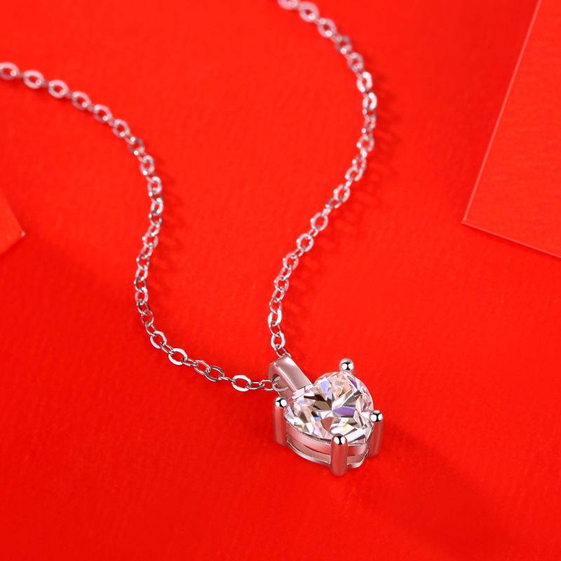 Heart-Shaped Sterling Silver Moissanite Pendant Necklace