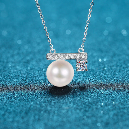 Sterling Silver Moissanite Freshwater Pearl Necklace