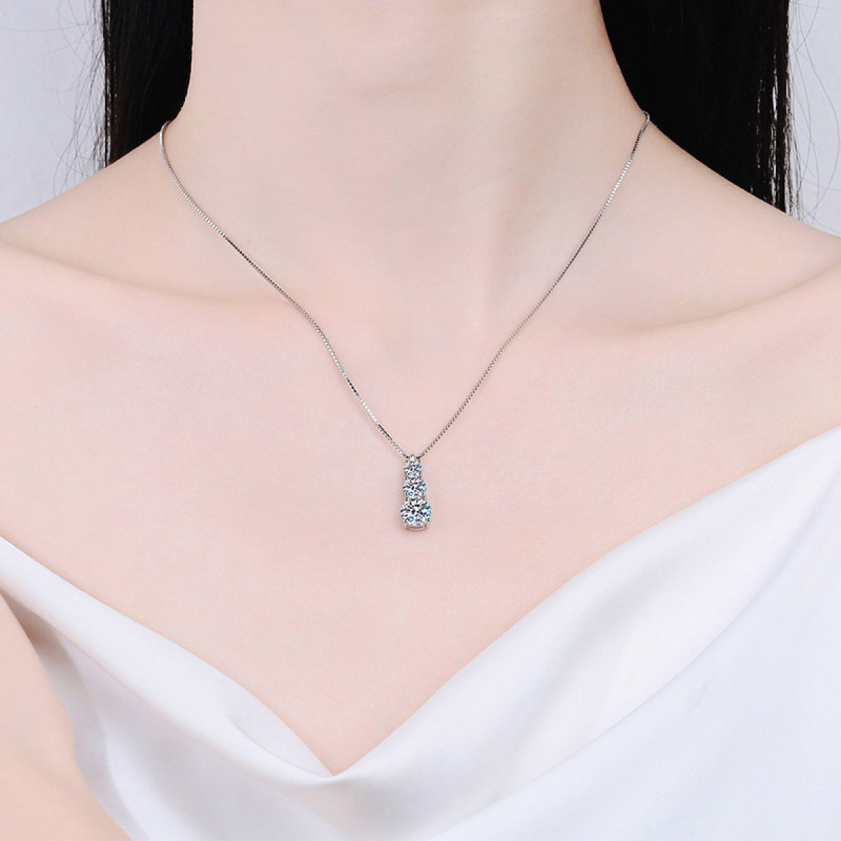 Sterling Silver Three Moissanite Necklace