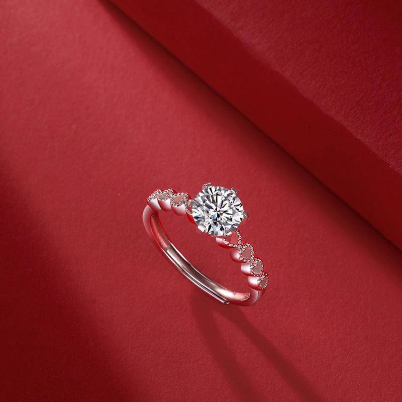 Heart Sterling Silver Moissanite Cuff Ring