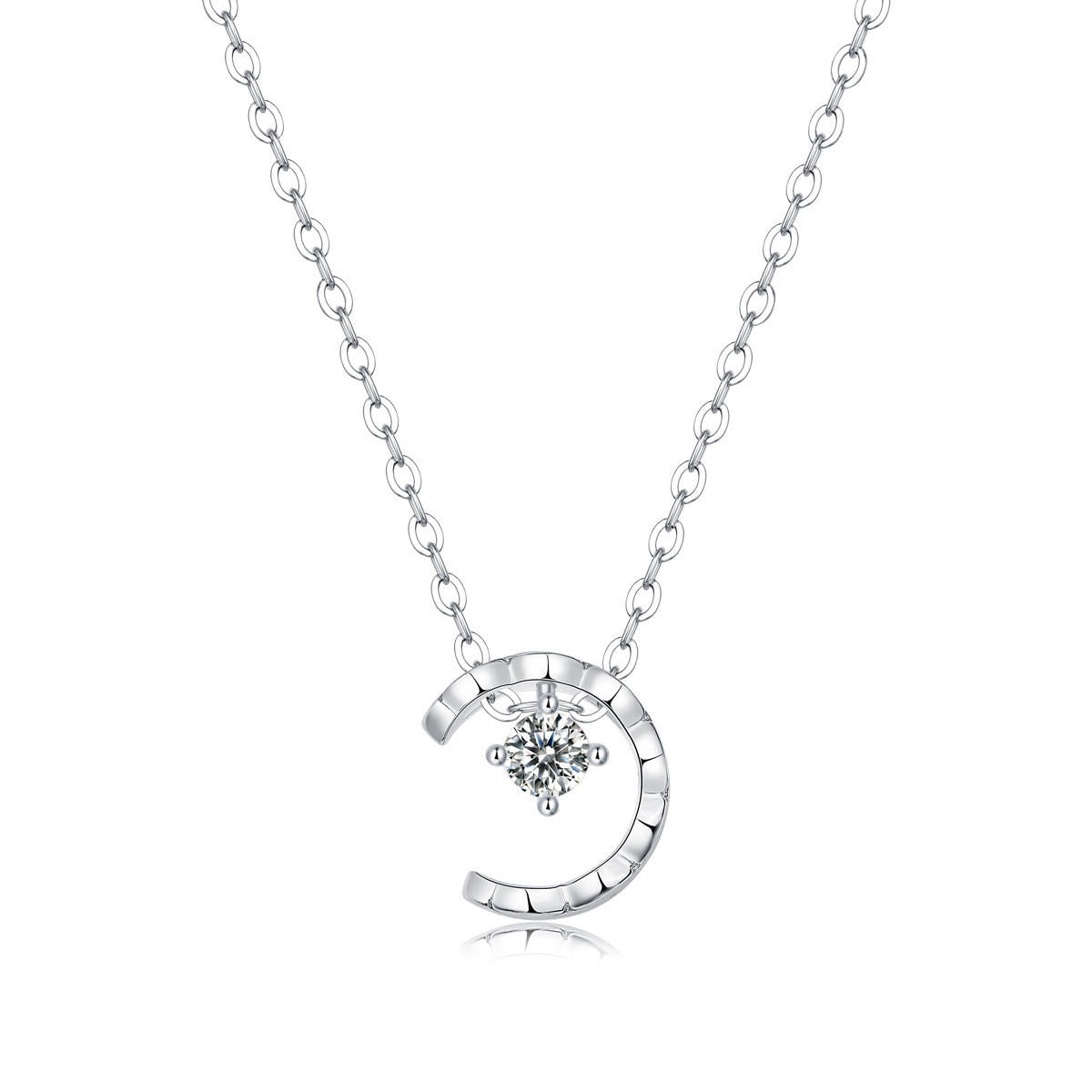 Sterling Silver Moon-Shaped Moissanite Pendant Necklace