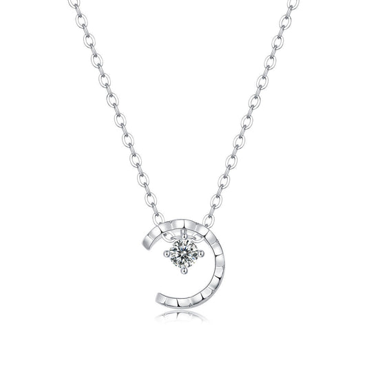 Sterling Silver Moon-Shaped Moissanite Pendant Necklace