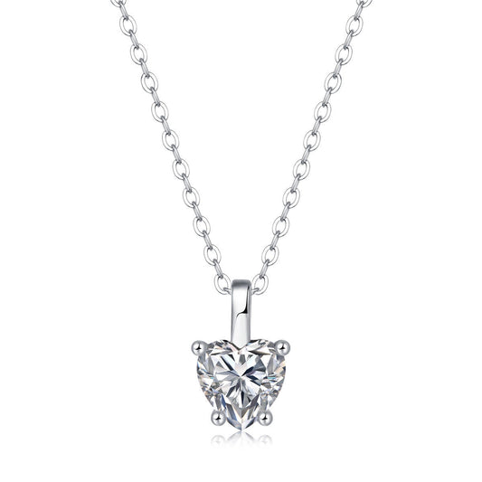 Heart-Shaped Sterling Silver Moissanite Pendant Necklace