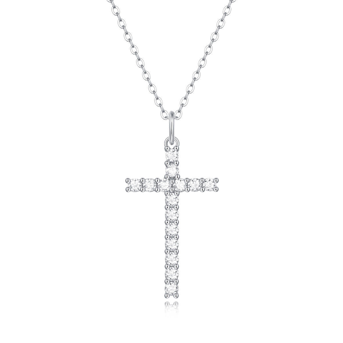 Cross-Shaped Sterling Silver Moissanite Pendant Necklace