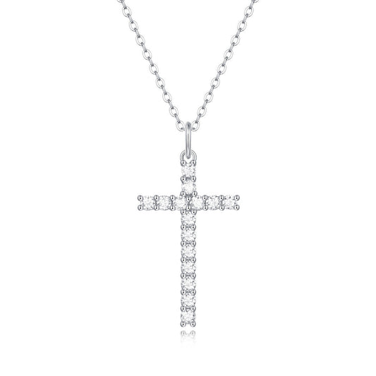 Cross-Shaped Sterling Silver Moissanite Pendant Necklace