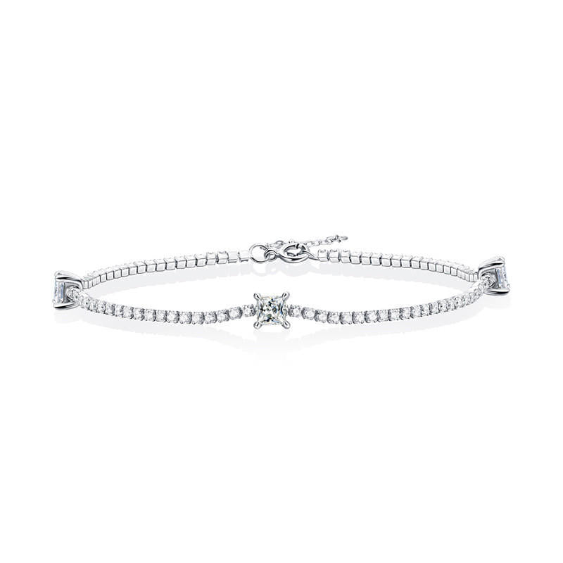 Sterling Silver Square-Shaped Moissanite Charm Bracelet